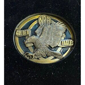 National Rifle Association NRA Golden Eagle Belt Buckle Brass Blue Enamel Vtg